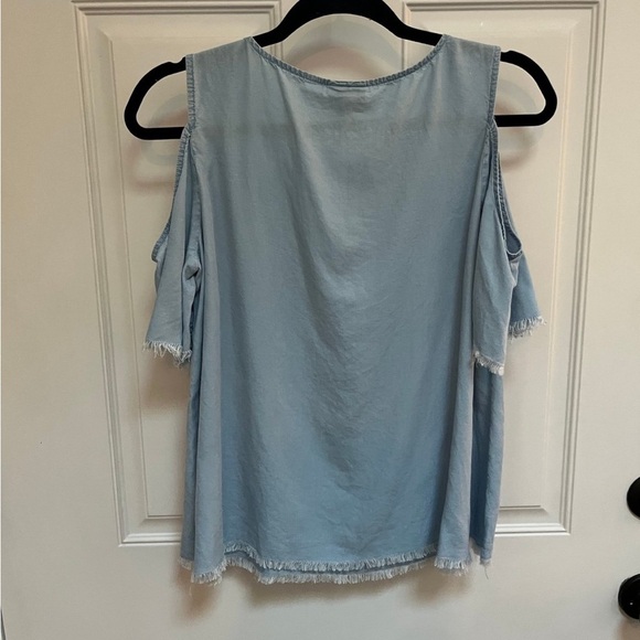J.Jill chambray off shoulder top frayed edge size XS oversized - Picture 3 of 3